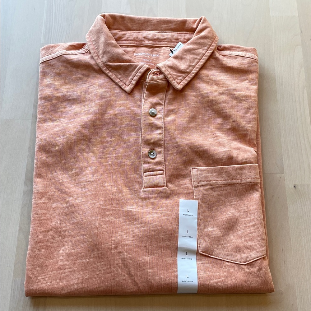 NWT Banana Republic Men's Coral Short-Sleeve Polo Shirt, sz L